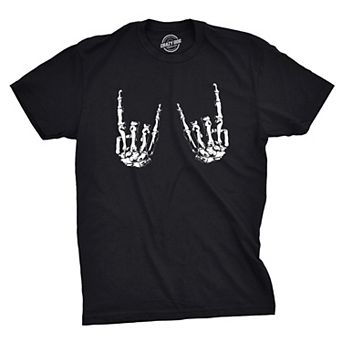 Mens Heavy Metal Bones Hands T Shirt Funny Rock On Halloween Tee