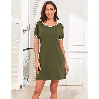 Women's Crew Neck Short Sleeve Off Shoulder Midi Dress with Pockets