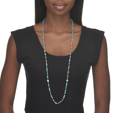 Round Genuine Turquoise Hammered Goldtone Endless Necklace, 36 inches