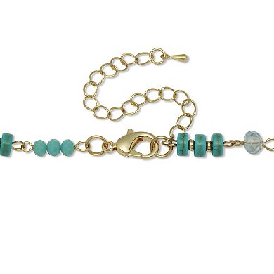 Round Genuine Turquoise Hammered Goldtone Endless Necklace, 36 inches