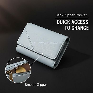 ZUQIETA Small Leather Trifold Wallet RFID Blocking Women Credit Card Holder Zipper Pocket