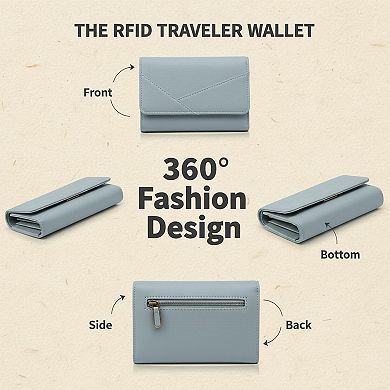 ZUQIETA Small Leather Trifold Wallet RFID Blocking Women Credit Card Holder Zipper Pocket