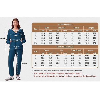 Pinspark Women's 2 Piece Fall Outfits Long Sleeve Hoodie & Lightweight Sweatpants with Pockets