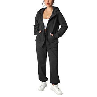 Pinspark Women's 2 pc Fall Outfits Long Sleeve Hoodie & Lightweight Sweatpants with Pockets
