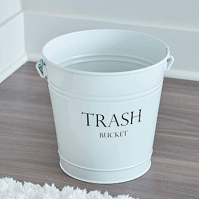 KSIZUIS White Metal Pail Trash Can with Vintage Black Lettering,10.75"Square, 10.5"Tall
