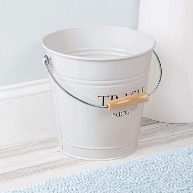 KSIZUIS White Metal Pail Trash Can with Vintage Black Lettering,10.75"Square, 10.5"Tall