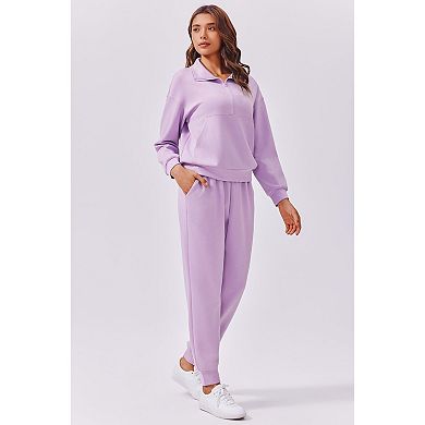 Pinspark Women's 2 Piece Long Sleeve Half Zip Lounge Set Tracksuit Fall Travel Outfit