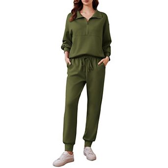 Pinspark Women's 2 pc Long Sleeve Half Zip Lounge Set Tracksuit Fall Travel Outfit