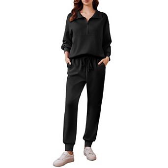 Pinspark Women's 2 pc Long Sleeve Half Zip Lounge Set Tracksuit Fall Travel Outfit