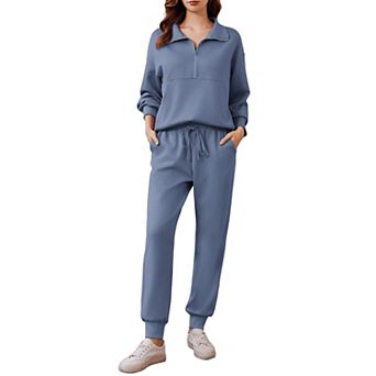Pinspark Women's 2 pc Long Sleeve Half Zip Lounge Set Tracksuit Fall Travel Outfit
