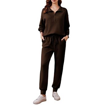 Pinspark Women's 2 pc Long Sleeve Half Zip Lounge Set Tracksuit Fall Travel Outfit