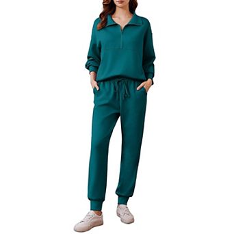 Pinspark Women's 2 pc Long Sleeve Half Zip Lounge Set Tracksuit Fall Travel Outfit