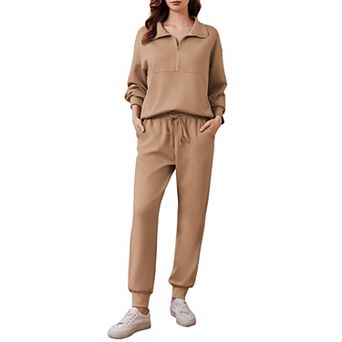 PINSPARK Women's 2 pc Long Sleeve Half Zip Lounge Set Tracksuit Fall Travel Outfit