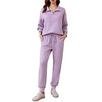 Pinspark Women's 2 pc Long Sleeve Half Zip Lounge Set Tracksuit Fall Travel Outfit