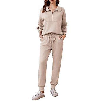 Pinspark Women's 2 pc Long Sleeve Half Zip Lounge Set Tracksuit Fall Travel Outfit