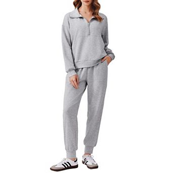 Pinspark Women's 2 pc Long Sleeve Half Zip Lounge Set Tracksuit Fall Travel Outfit