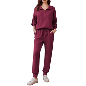 PINSPARK Women's 2 pc Long Sleeve Half Zip Lounge Set Tracksuit Fall Travel Outfit