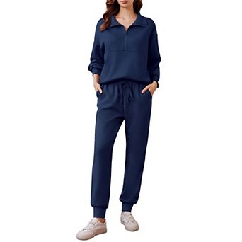 Pinspark Women's 2 pc Long Sleeve Half Zip Lounge Set Tracksuit Fall Travel Outfit