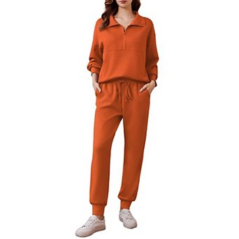 Pinspark Women's 2 pc Long Sleeve Half Zip Lounge Set Tracksuit Fall Travel Outfit