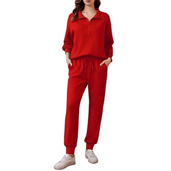 Pinspark Women's 2 pc Long Sleeve Half Zip Lounge Set Tracksuit Fall Travel Outfit