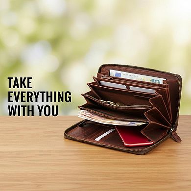 ZUQIETA Leather RFID Wallet Women Handcrafted Genuine Multiple Compartments Bifold