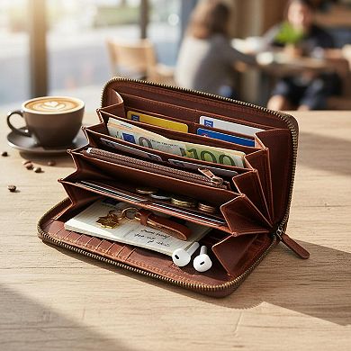 ZUQIETA Leather RFID Wallet Women Handcrafted Genuine Multiple Compartments Bifold