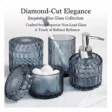 KSIZUIS Blue Diamond Glass 4-Piece Bathroom Accessory Set with Soap Dispenser & Holders