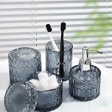 KSIZUIS Blue Diamond Glass 4-Piece Bathroom Accessory Set with Soap Dispenser & Holders