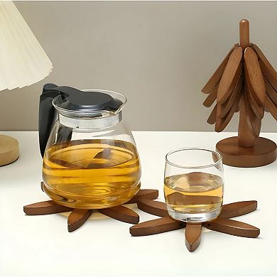 Tree Design Wooden Trivets - Heat Resistant 100% Bamboo Coasters for Hot Cups, Mugs, and Pots