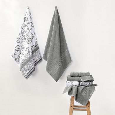 6 Piece Set, 2 Bath Towels, 2 Hand Towels, 2 Washcloths Yarn Dyed Jacquard/Solid Towel Set
