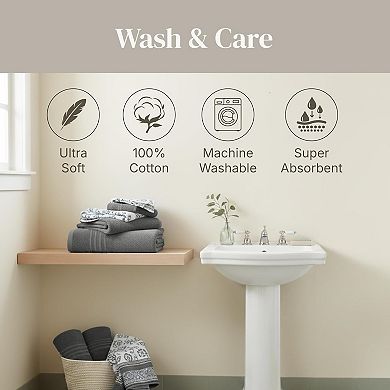 6 Piece Set, 2 Bath Towels, 2 Hand Towels, 2 Washcloths Yarn Dyed Jacquard/Solid Towel Set