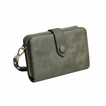 ZUQIETA Womens RFID Leather Bifold Wallet 16 Card Slots ID Window Zipper Pocket Wristlet