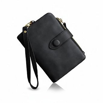 ZUQIETA Womens RFID Leather Bifold Wallet 16 Card Slots ID Window Zipper Pocket Wristlet