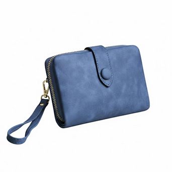 ZUQIETA Womens RFID Leather Bifold Wallet 16 Card Slots ID Window Zipper Pocket Wristlet
