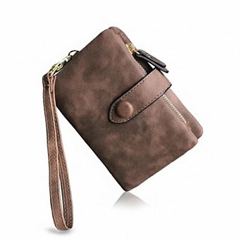 ZUQIETA Womens RFID Leather Bifold Wallet 16 Card Slots ID Window Zipper Pocket Wristlet