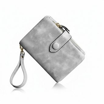 ZUQIETA Womens RFID Leather Bifold Wallet 16 Card Slots ID Window Zipper Pocket Wristlet