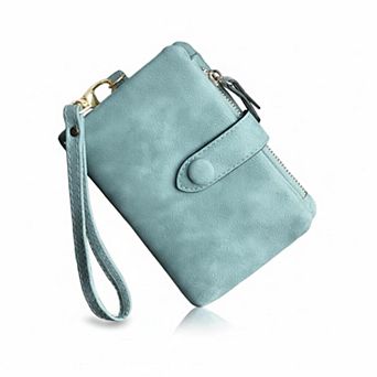 ZUQIETA Womens RFID Leather Bifold Wallet 16 Card Slots ID Window Zipper Pocket Wristlet