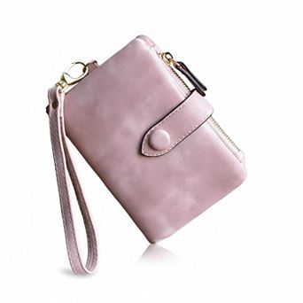 ZUQIETA Womens RFID Leather Bifold Wallet 16 Card Slots ID Window Zipper Pocket Wristlet