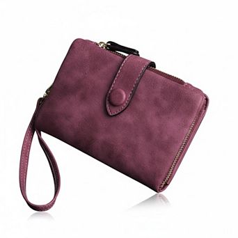 ZUQIETA Womens RFID Leather Bifold Wallet 16 Card Slots ID Window Zipper Pocket Wristlet