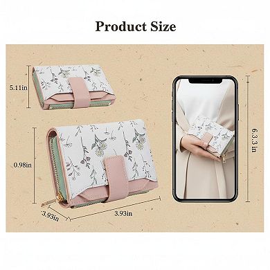 ZUQIETA Small Womens RFID Blocking Bifold Wallet Floral Pattern PU Leather Credit Card Purse