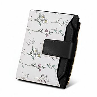ZUQIETA Small Womens RFID Blocking Bifold Wallet Floral Pattern PU Leather Credit Card Purse