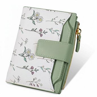 ZUQIETA Small Womens RFID Blocking Bifold Wallet Floral Pattern PU Leather Credit Card Purse