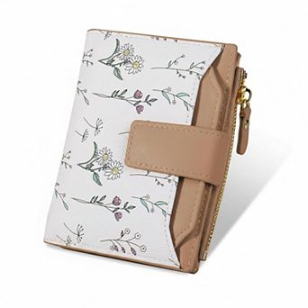 ZUQIETA Small Womens RFID Blocking Bifold Wallet Floral Pattern PU Leather Credit Card Purse