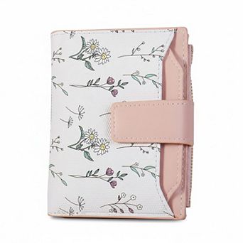 ZUQIETA Small Womens RFID Blocking Bifold Wallet Floral Pattern PU Leather Credit Card Purse