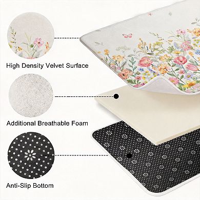 Boho Floral Shower Curtain Set Waterproof Washable with Bath Rugs Toilet Lid Cover