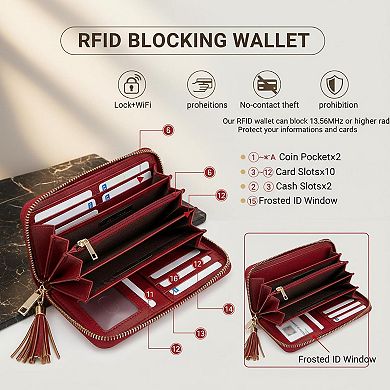 ZUQIETA RFID Blocking Credit Card Holder Keychain Wallet Sunflower PU Leather Multi Slots