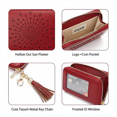 ZUQIETA RFID Blocking Credit Card Holder Keychain Wallet Sunflower PU Leather Multi Slots