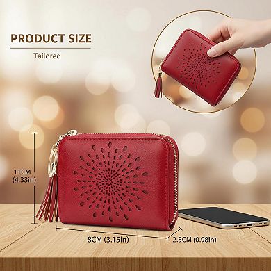 ZUQIETA RFID Blocking Credit Card Holder Keychain Wallet Sunflower PU Leather Multi Slots