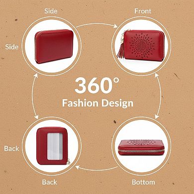 ZUQIETA RFID Blocking Credit Card Holder Keychain Wallet Sunflower PU Leather Multi Slots