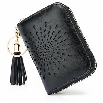 ZUQIETA RFID Blocking Credit Card Holder Keychain Wallet Sunflower PU Leather Multi Slots